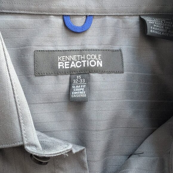 Kenneth Cole Reaction Dress Shirt Men’s 15 32/33 Gray Striped Long Sleeve 100% - Picture 6 of 7